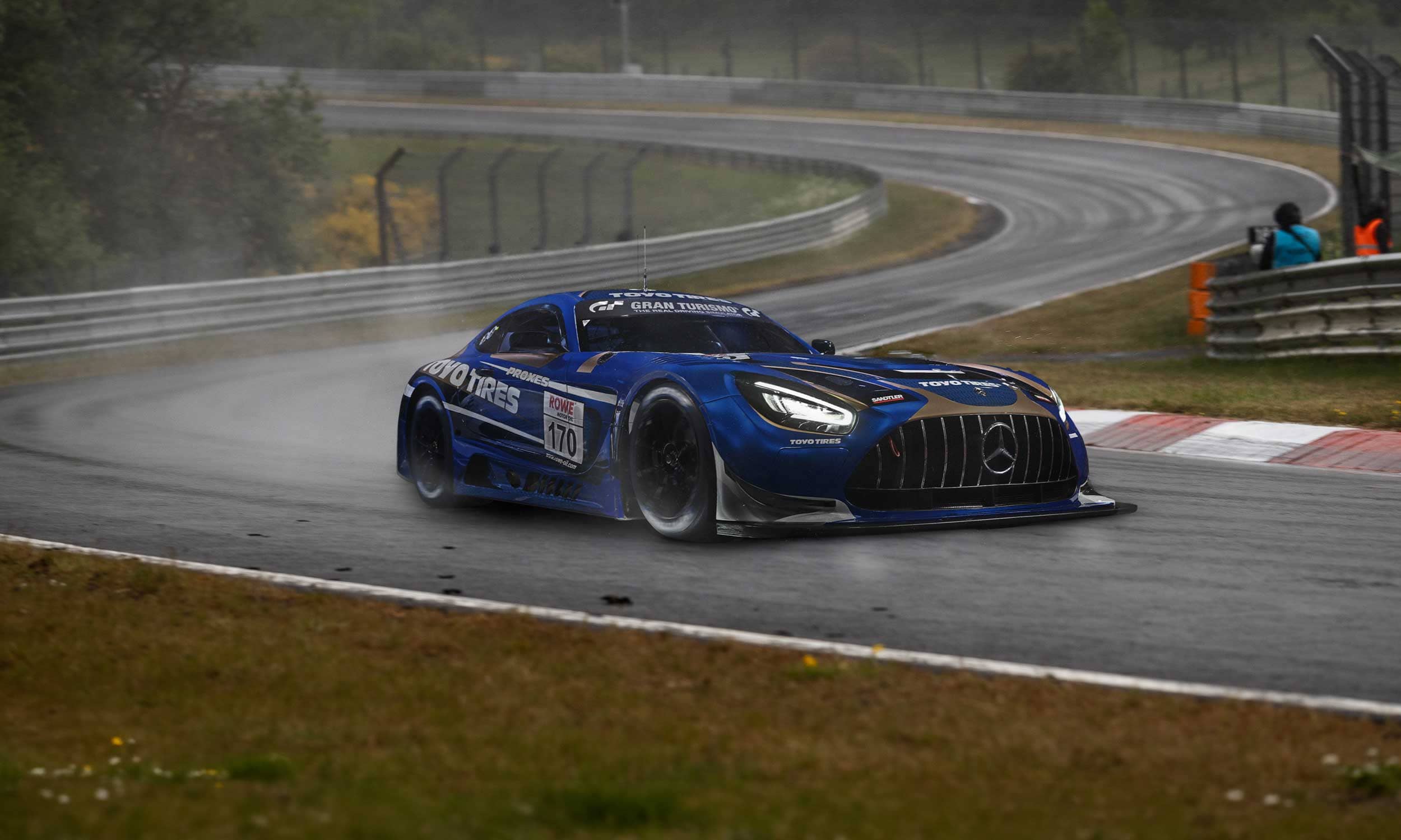 A Mercedes AMG Racingcar on the Nürburgring Racetrack
